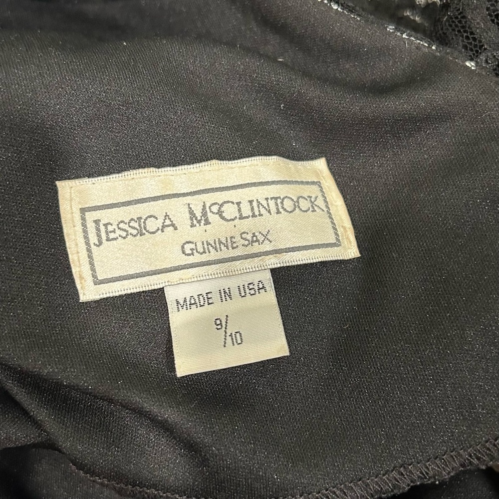 Vintage Jessica McClintock Gunne Sax Black Lace Silver Sequin Maxi Dress Size 10 - Picture 5 of 7